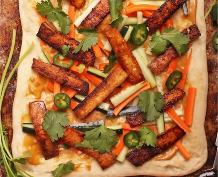 Crispy Marinated  Tofu and Pickled Veggies Pizza