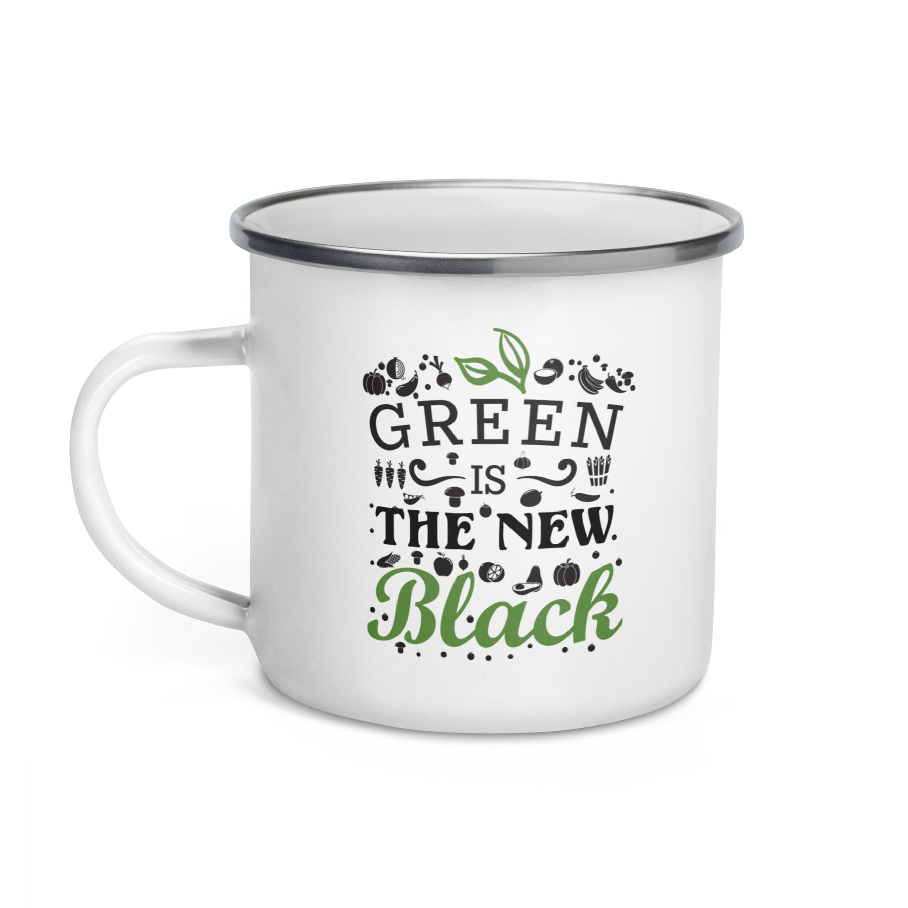 Green Is New Black Enamel Mug