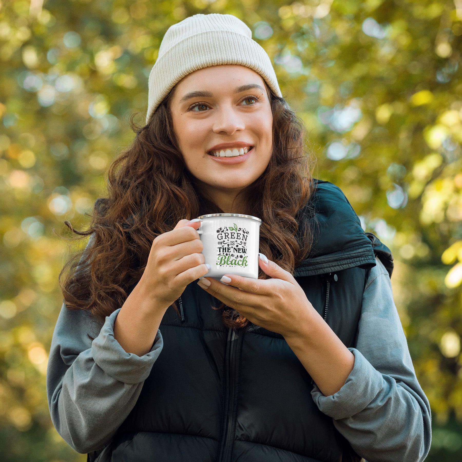 Green Is New Black Enamel Mug