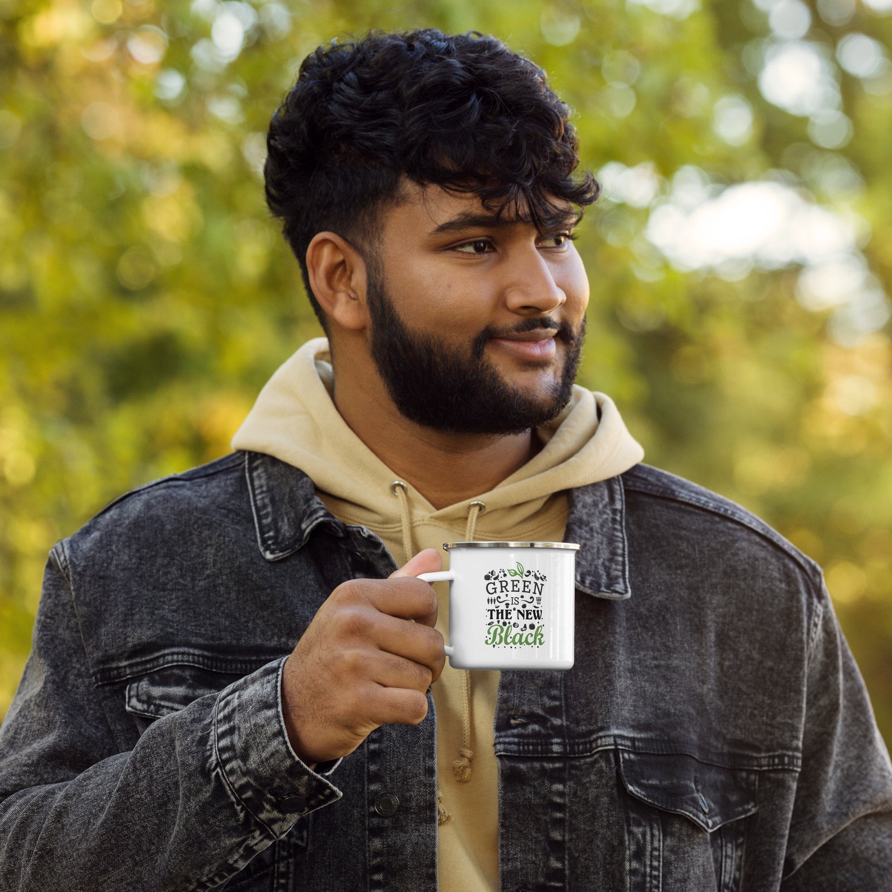 Green Is New Black Enamel Mug