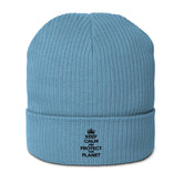 KEEP CALM PROTECT PLANET Organic ribbed beanie