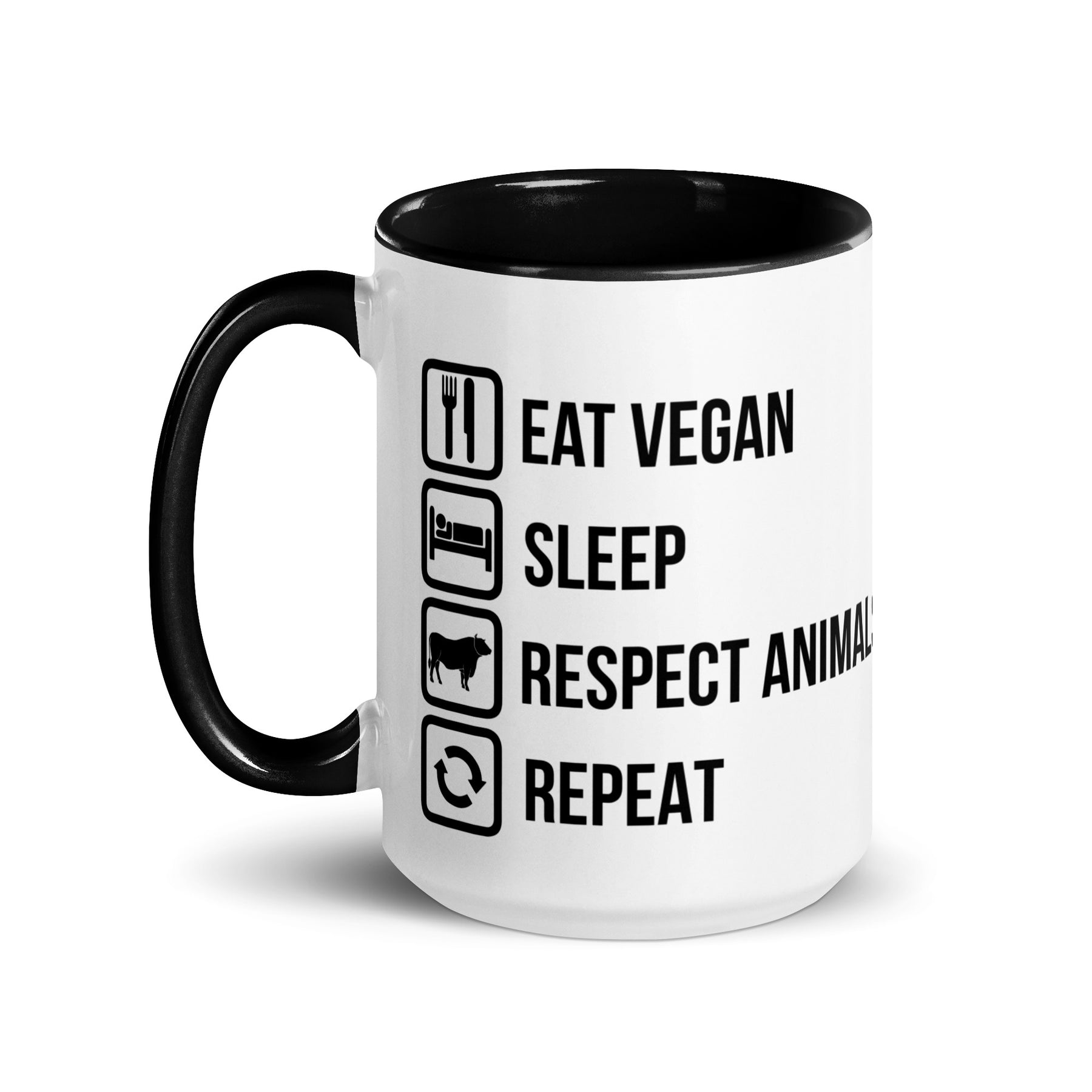 EAT VEGAN RESPECT ANIMALS Mug with Color Inside