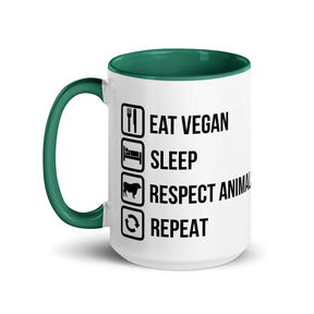 EAT VEGAN RESPECT ANIMALS Mug with Color Inside