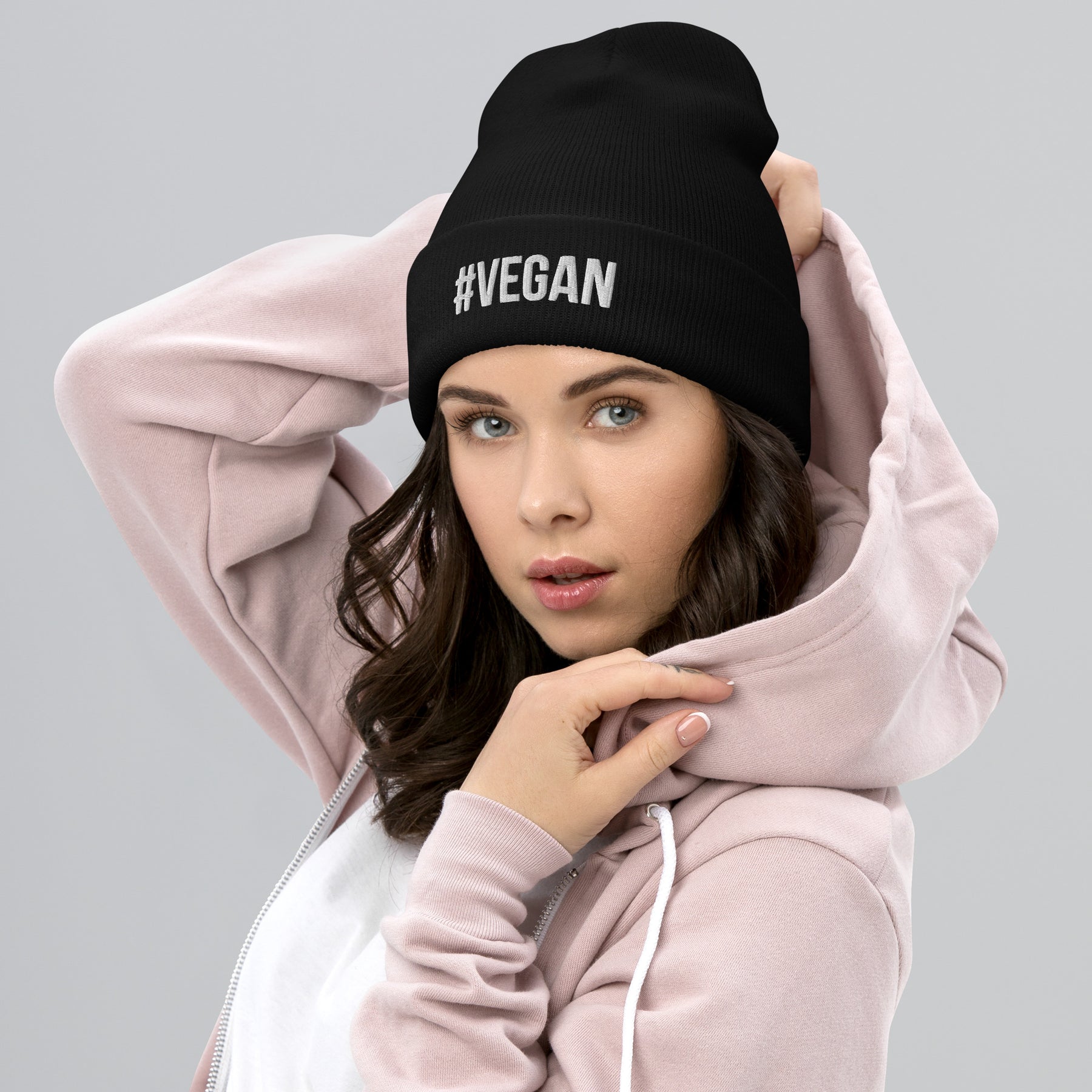 Vegan black Cuffed Beanie