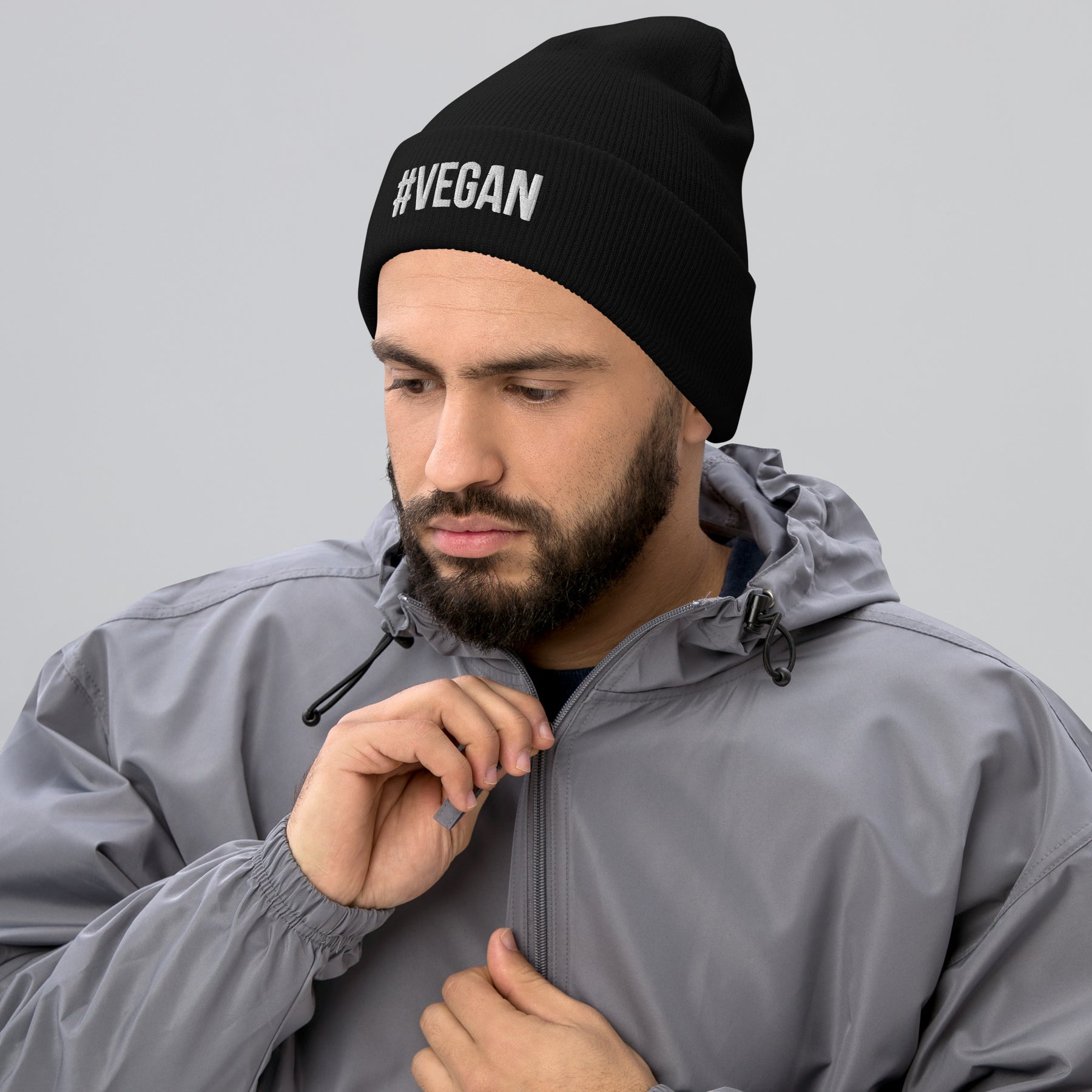 Vegan black Cuffed Beanie