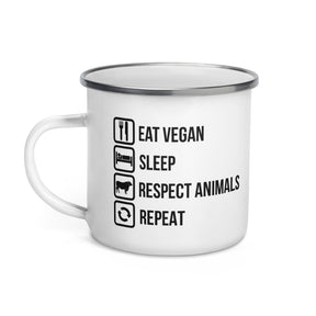 EAT VEGAN RESPECT ANIMALS REPEAT Enamel Mug